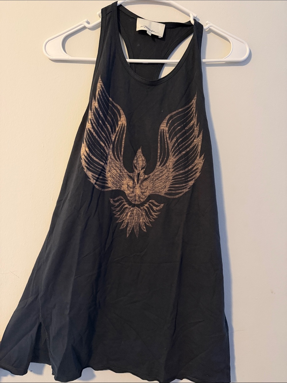3.1 Phillip Lim Black Tank with Metallic Bronze Phoenix Graphic